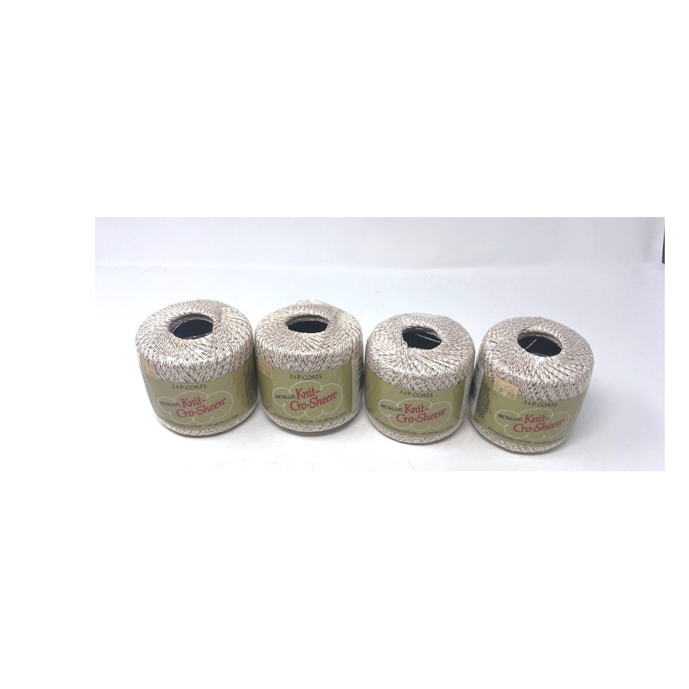 Lot Of 4 J.P. COATS METALLIC KNIT CRO-SHEEN WHITE 100 YARD SPOOL-Cotton Metallic